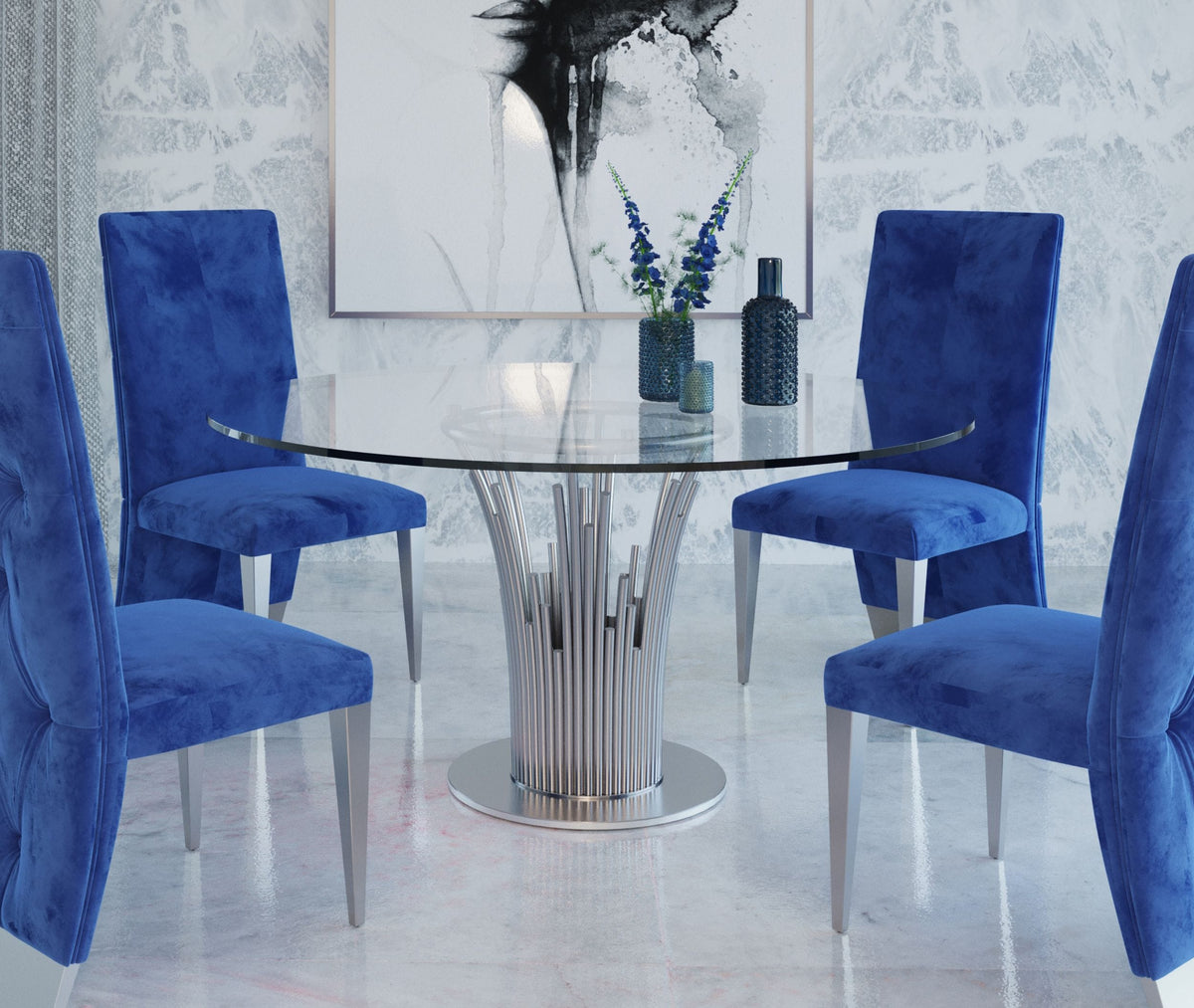 Paxton - Modern Round Glass & Stainless Steel Dining Table by VIG Furniture - View 4
