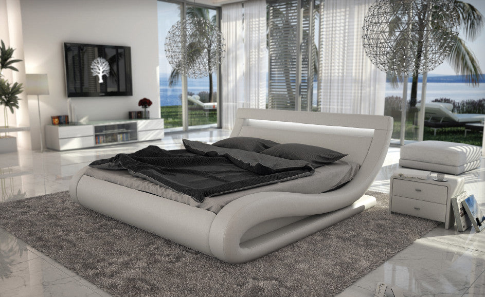 Eastern King Corsica Contemporary White Bed w/ Headboard Lights by VIG Furniture - View 1