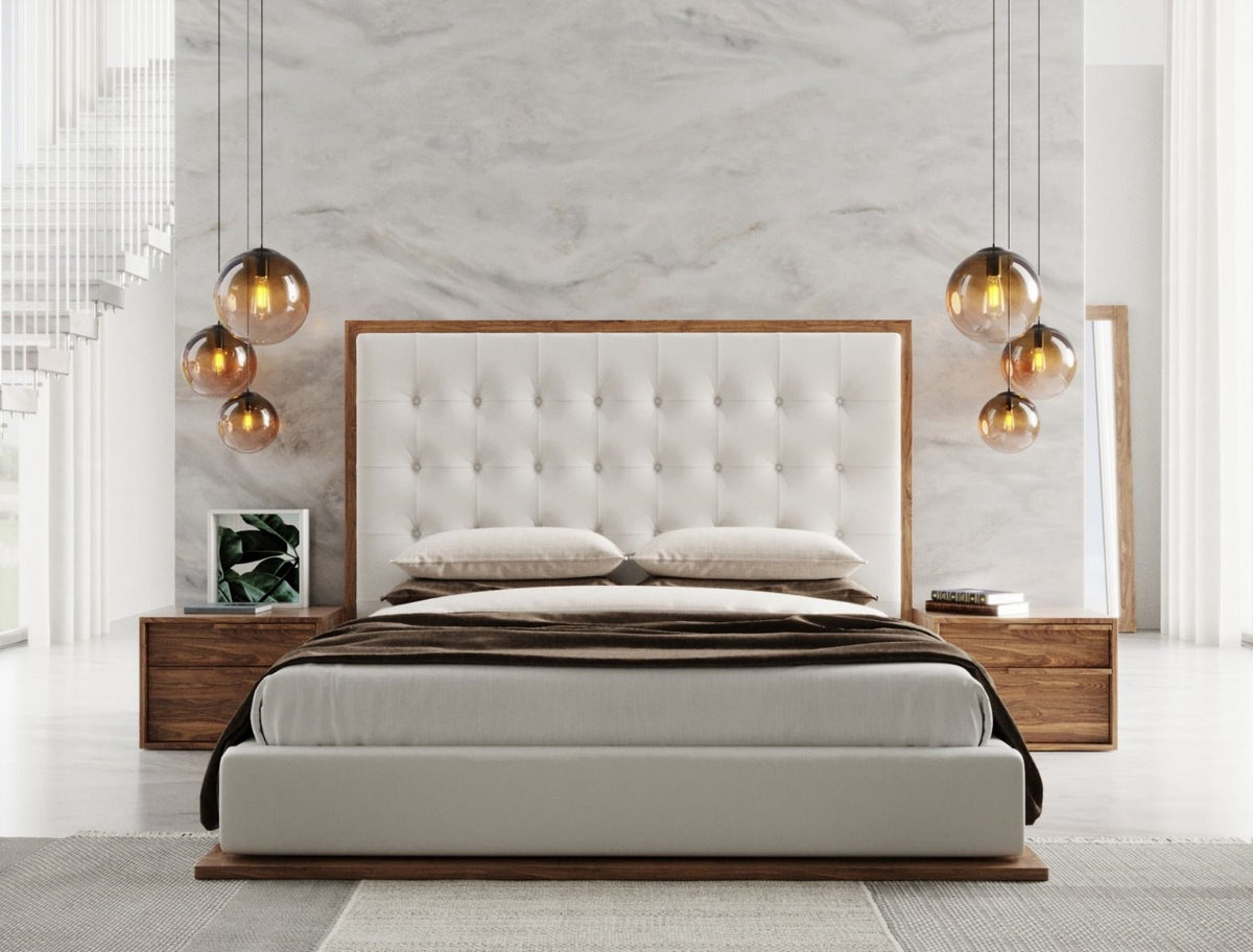 Amberlie - Eastern King White Vegan Leather & Walnut Bed by VIG Furniture - View 1