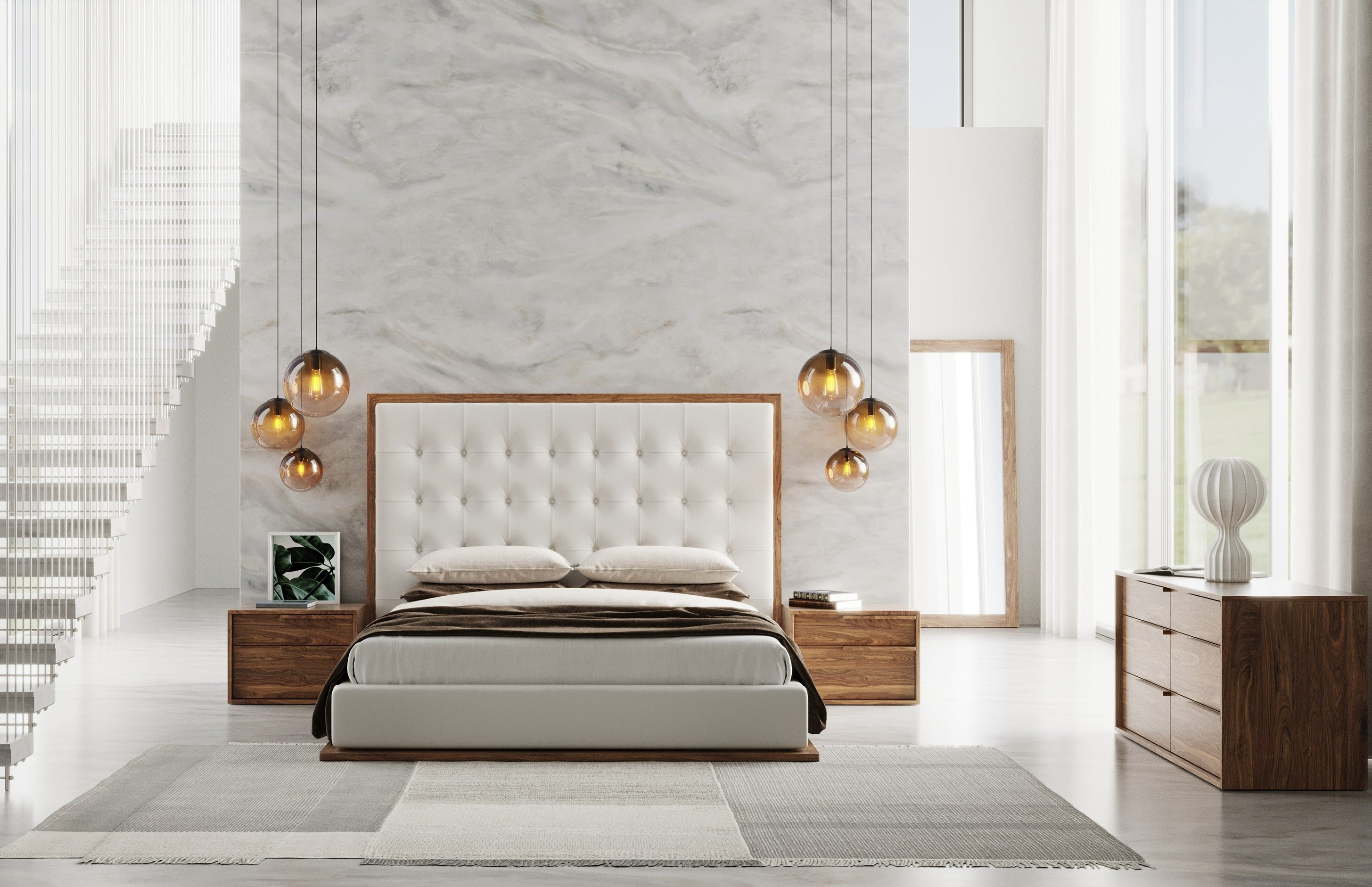 California King Amberlie - Modern White Vegan Leather + Walnut 4-Piece Bedroom Set by VIG Furniture - View 1