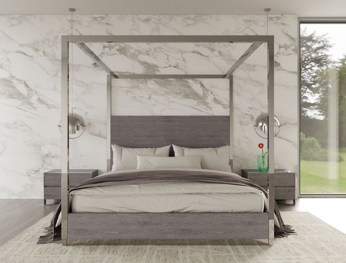 Queen Arlene Modern Grey Elm & Stainless Steel Bedroom Set