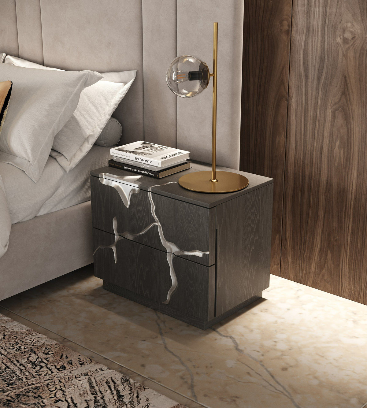 Queen Penelope + Aspen - Modern Beige Velvet + Brown Ash Bedroom Set