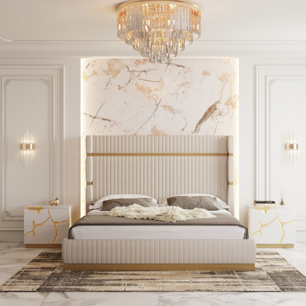 Sterling Modern Beige Bonded Leather & Gold Bed by VIG Furniture - View 6