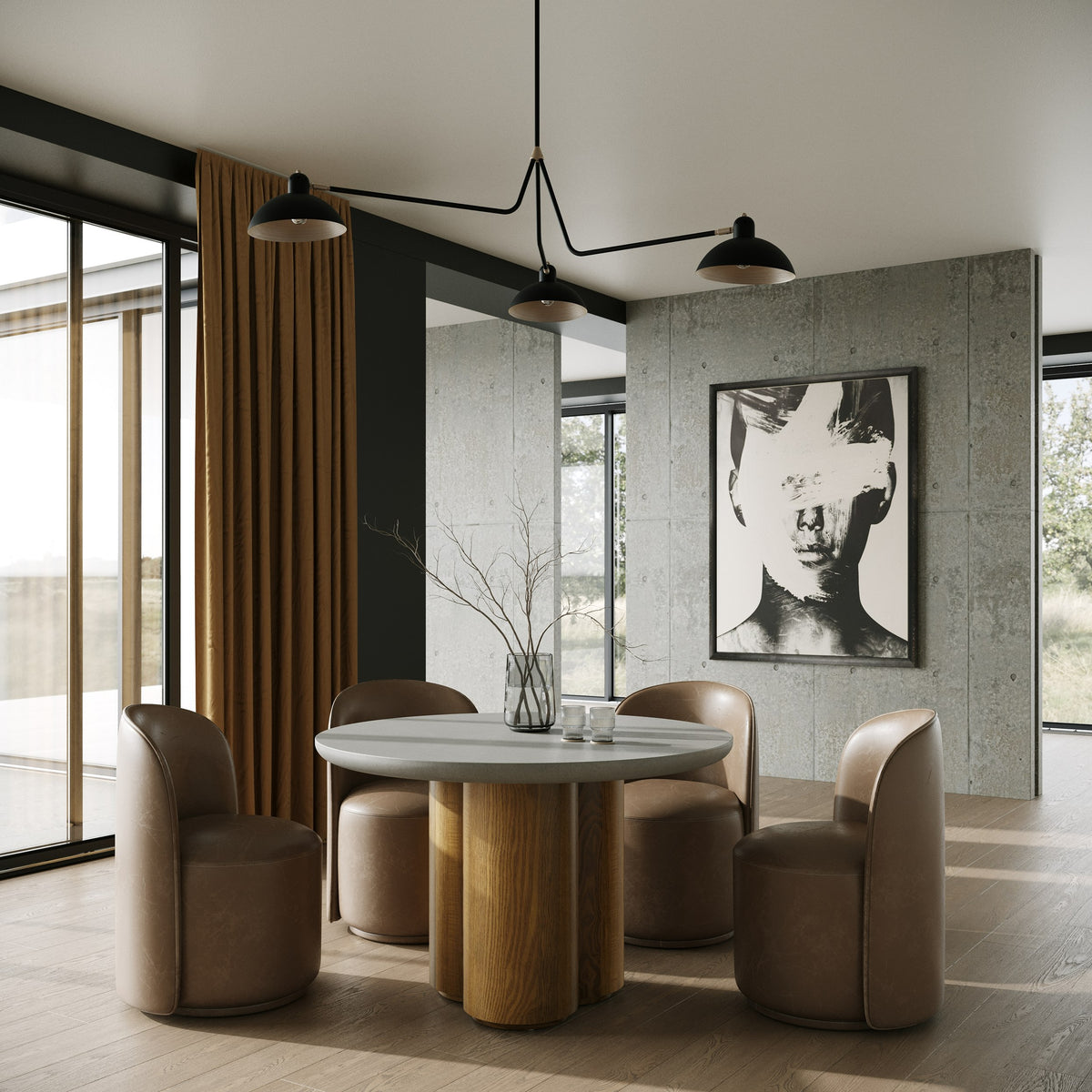 Bateman - Modern Faux Concrete + Walnut Round Dining Table by VIG Furniture - View 7