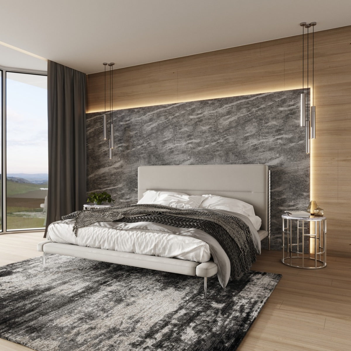 Bergeron - Contemporary Cream Woven Fabric Bed by VIG Furniture - View 2