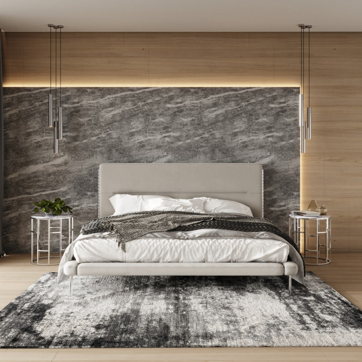 Bergeron - Contemporary Cream Woven Fabric Bed by VIG Furniture - View 3