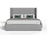 Queen Byrne + Asus - Modern Grey Fabric + Elm Grey Bed & 2 Nightstands
