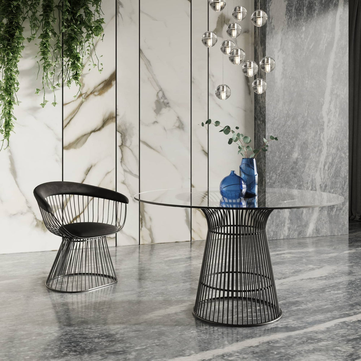 Chandler - Modern Round Glass & Black Stainless Steel Dining Table by VIG Furniture - View 8