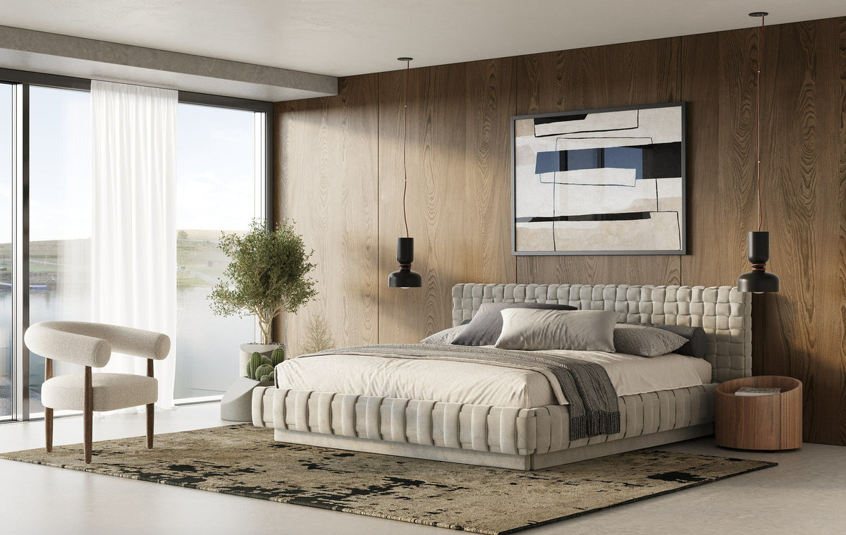Queen Concord - Modern Light Grey Velvet Bed