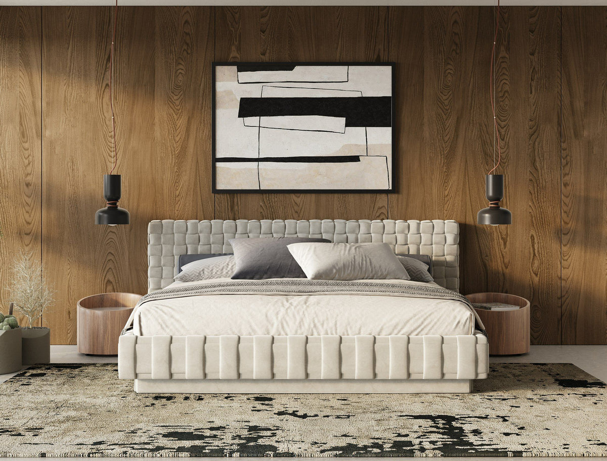 Queen Concord - Modern Light Grey Velvet Bed
