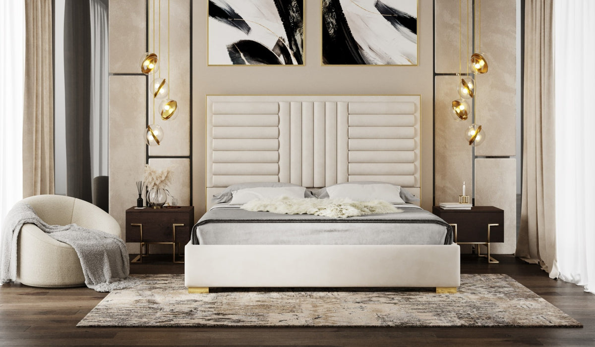 Daystar - Modern Beige Velvet & Gold Bed by VIG Furniture - View 4