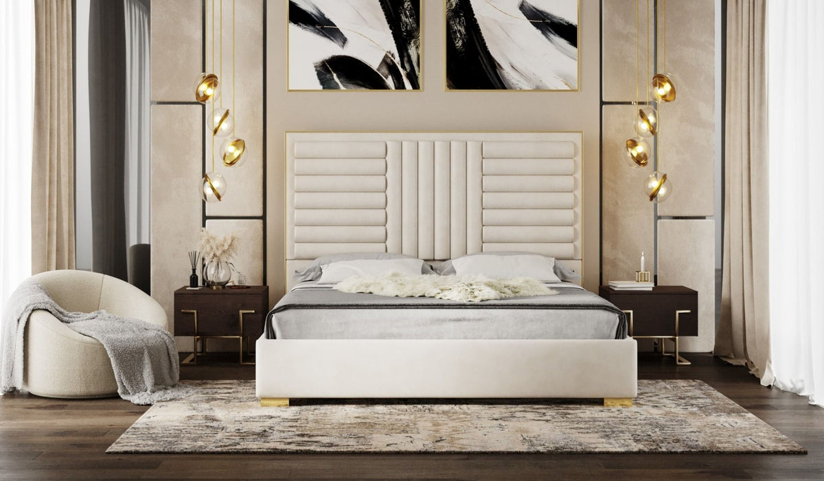 Eastern King Daystar - Modern Beige Velvet and Gold Bed by VIG Furniture - View 1