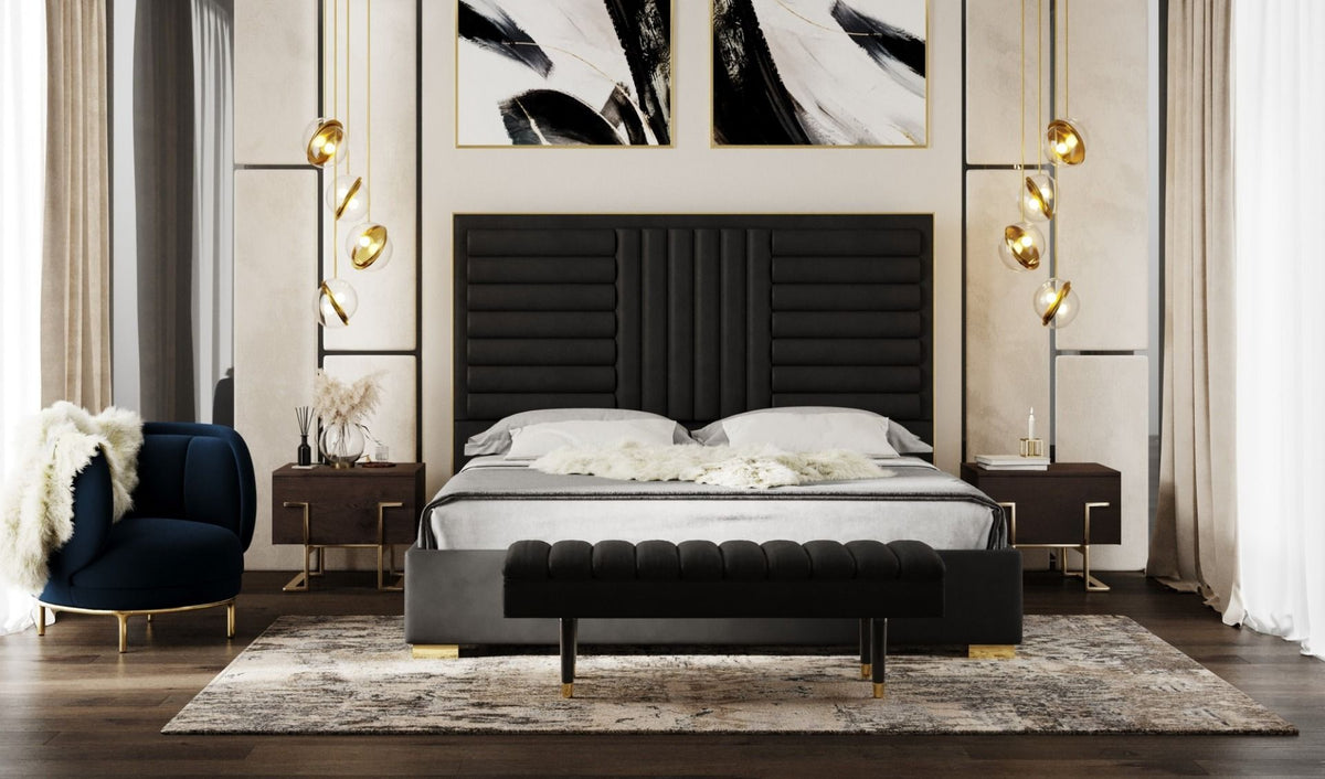Queen Daystar - Modern Black Velvet and Gold Bed by VIG Furniture - View 1