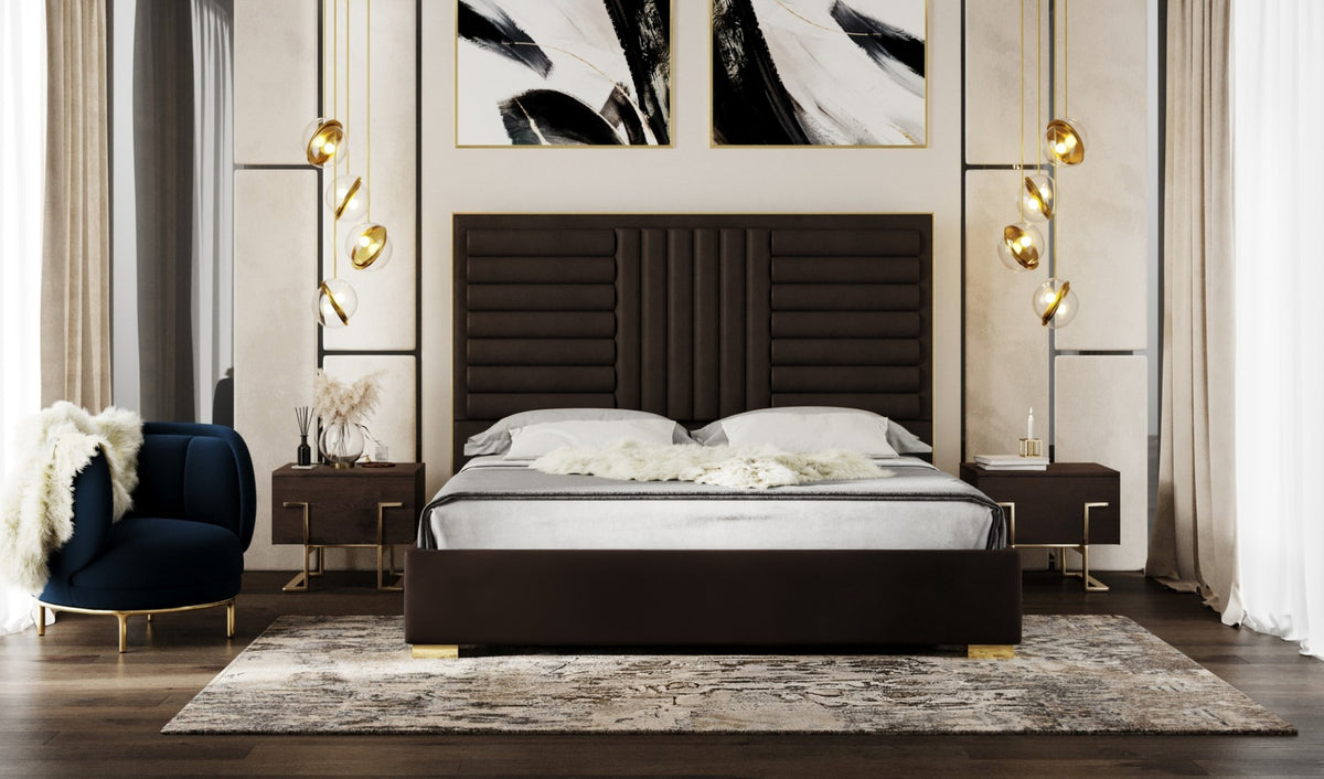 Daystar - Modern Dark Brown Velvet & Gold Bed by VIG Furniture - View 5