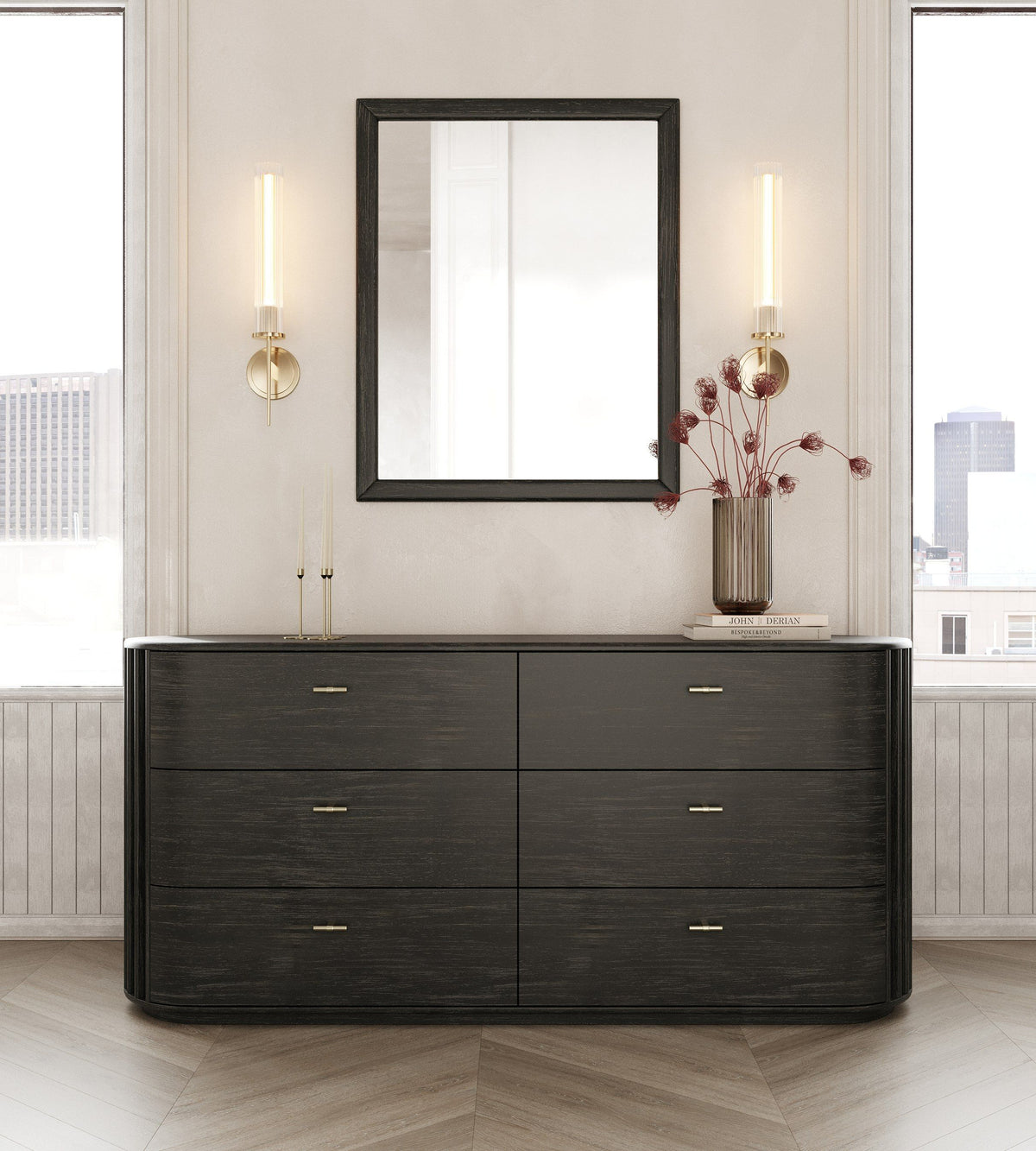 Eastern King Fields - Modern Black Acacia Bedroom Set