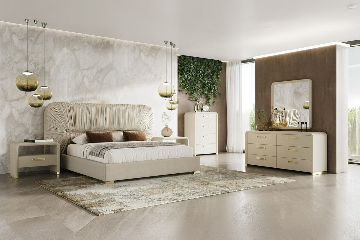 Florence - Modern Beige Leatherette + Gold Nightstand by VIG Furniture - View 12