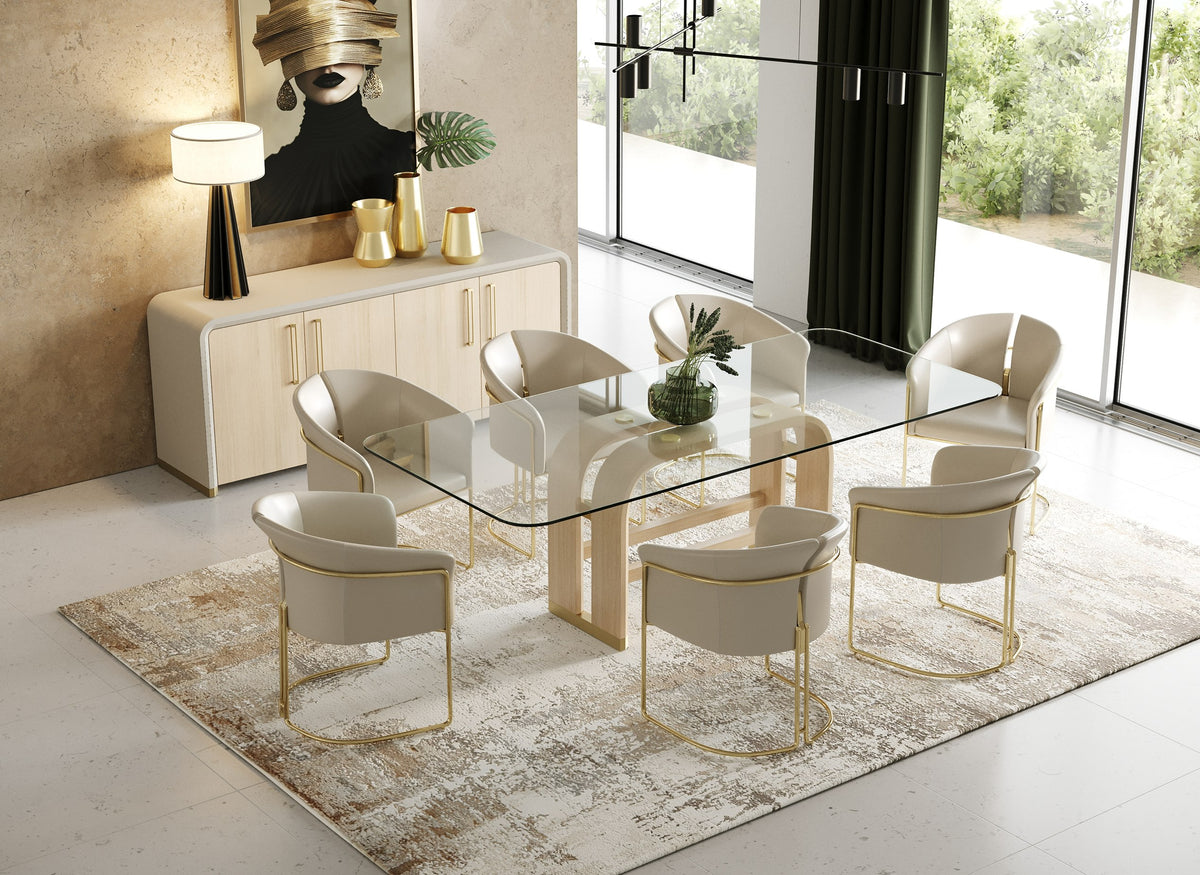 Florence - Modern Glass + Natural Oak + Gold Dining Table by VIG Furniture - View 10