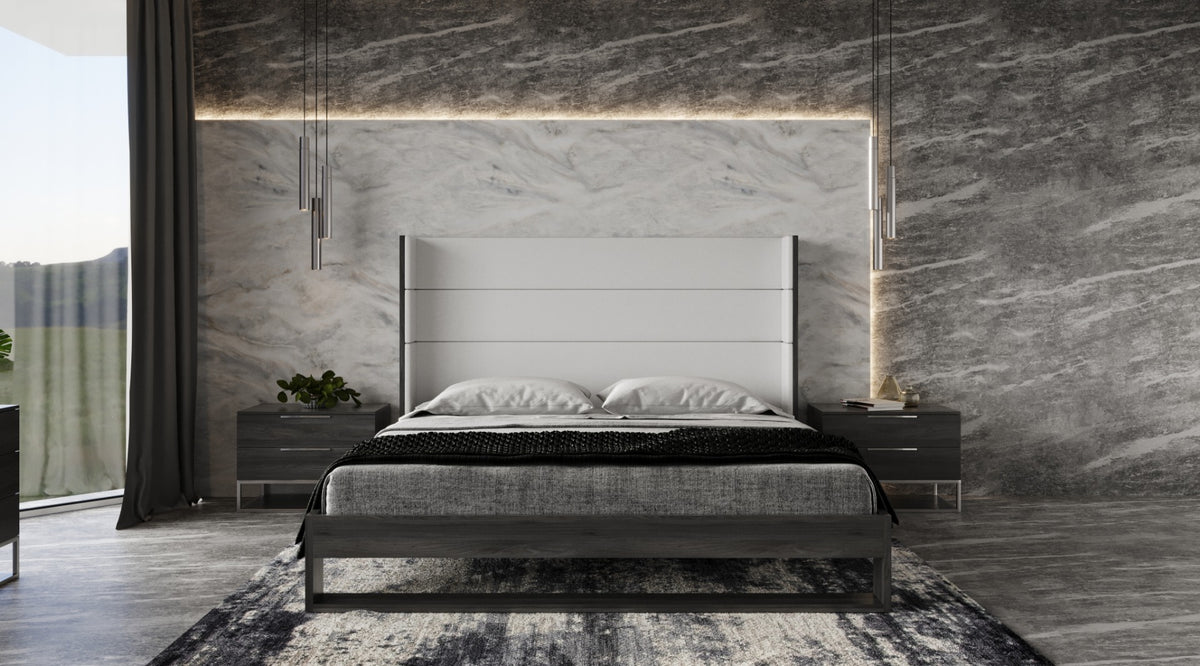 Heloise - Contemporary White Leather & Grey Elm Trim Bed by VIG Furniture - View 4