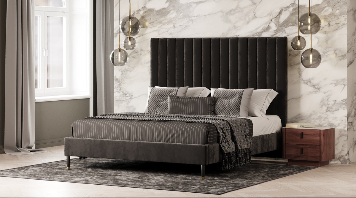 Eastern King Hemlock Modern Grey Velvet Bed by VIG Furniture - View 1