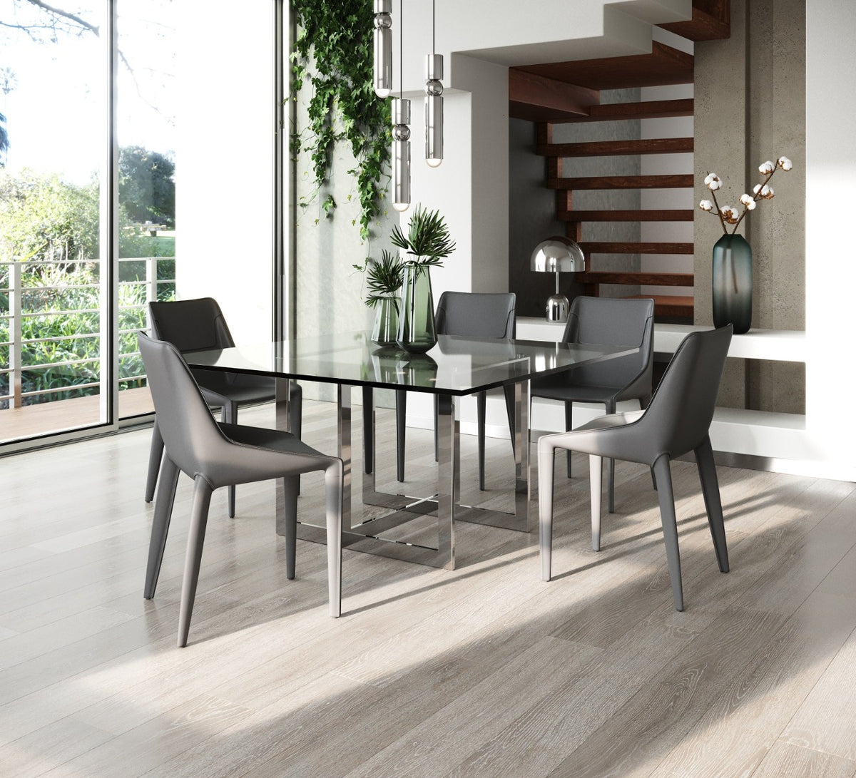 Keaton - Square Modern Glass + Stainless Steel Dining Table by VIG Furniture - View 5
