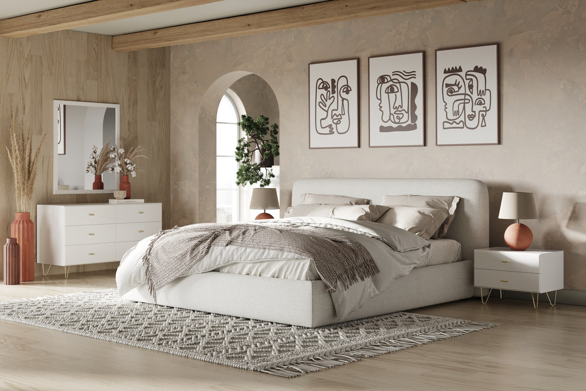 Liam - Modern Ivory Fabric Upholstered Bed by VIG Furniture - View 5