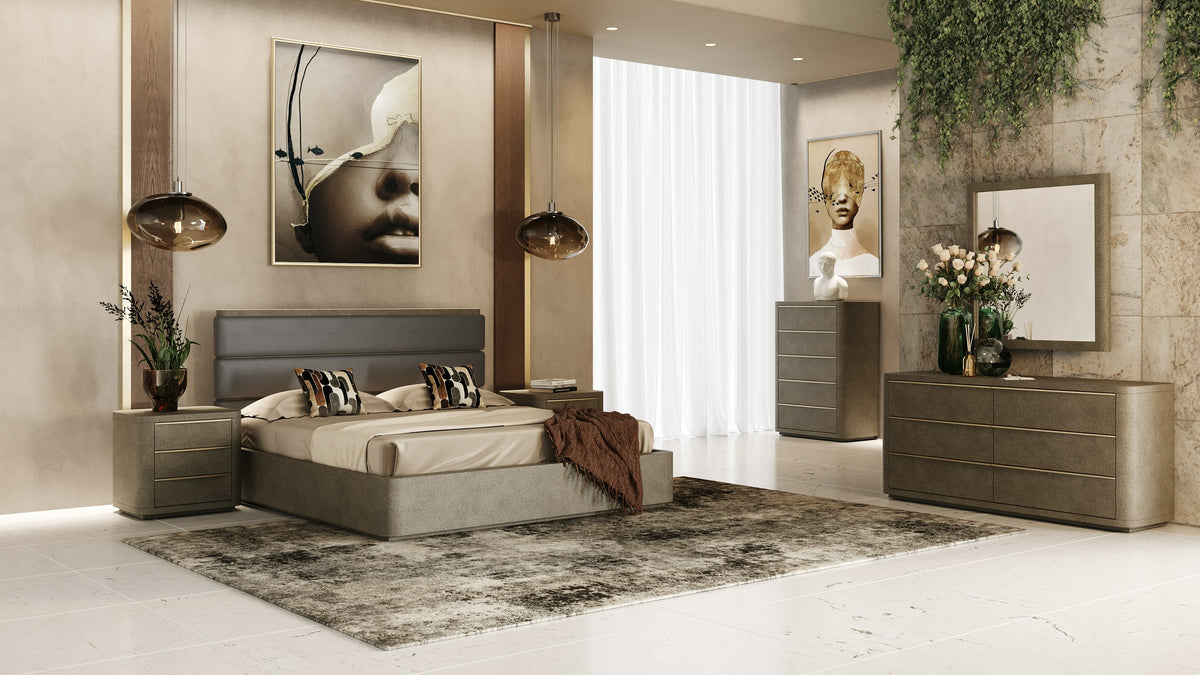 Lois - Modern Grey Leather & Beige Shagreen Bed by VIG Furniture - View 3