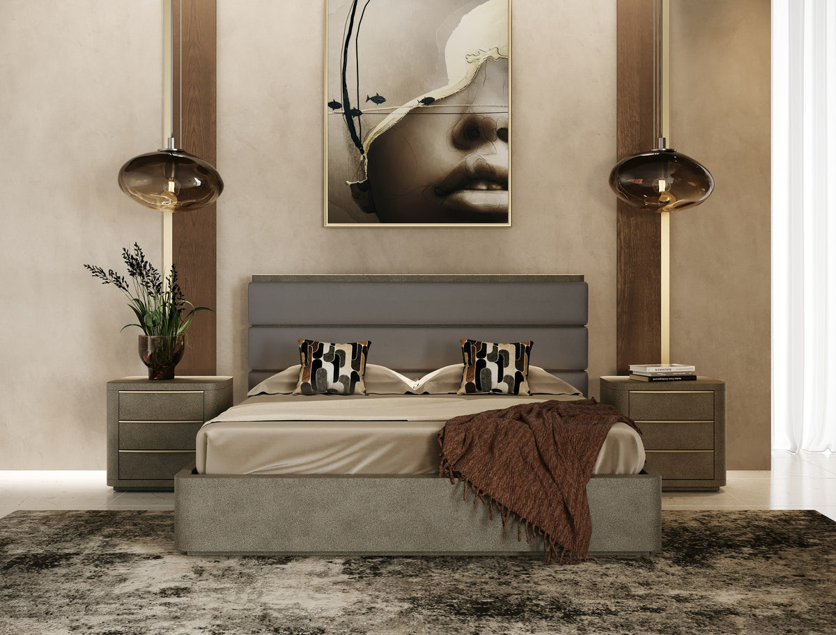 Lois - Modern Beige Shagreen + Brass Nightstand by VIG Furniture - View 3
