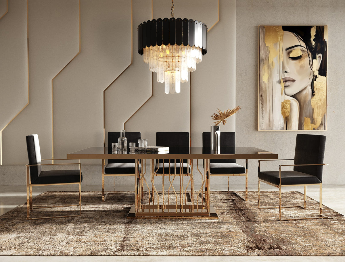 Marston Modern Black Glass & Rosegold Dining Table by VIG Furniture - View 12