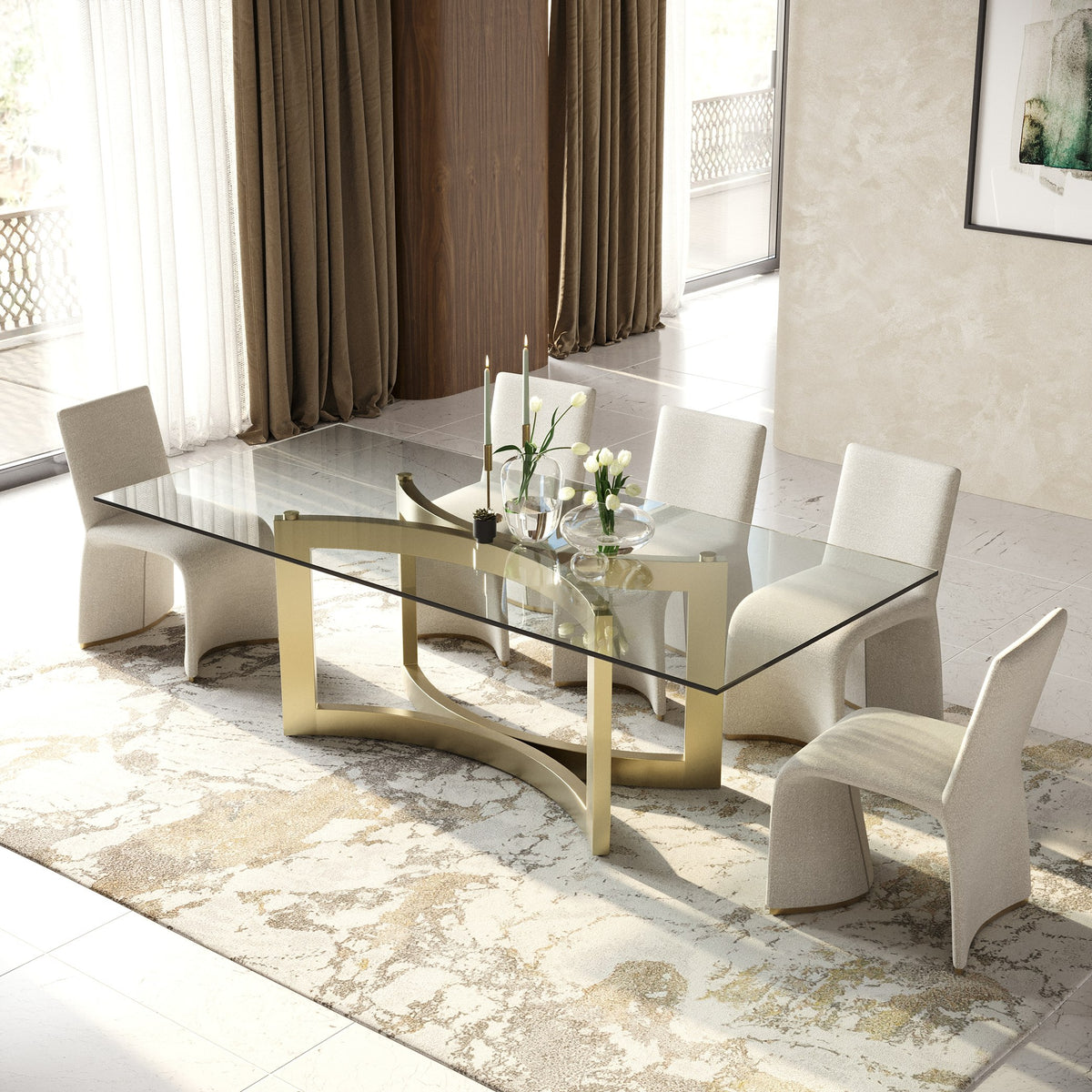 Mingus - Modern Glass + Brushed Brass Rectangualr Dining Table by VIG Furniture - View 3