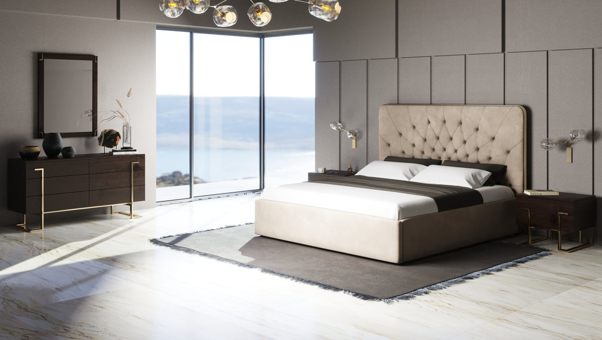 Moontide - Glam Beige Velvet and Brushed Brass Q Bedroom Set by VIG Furniture - View 1
