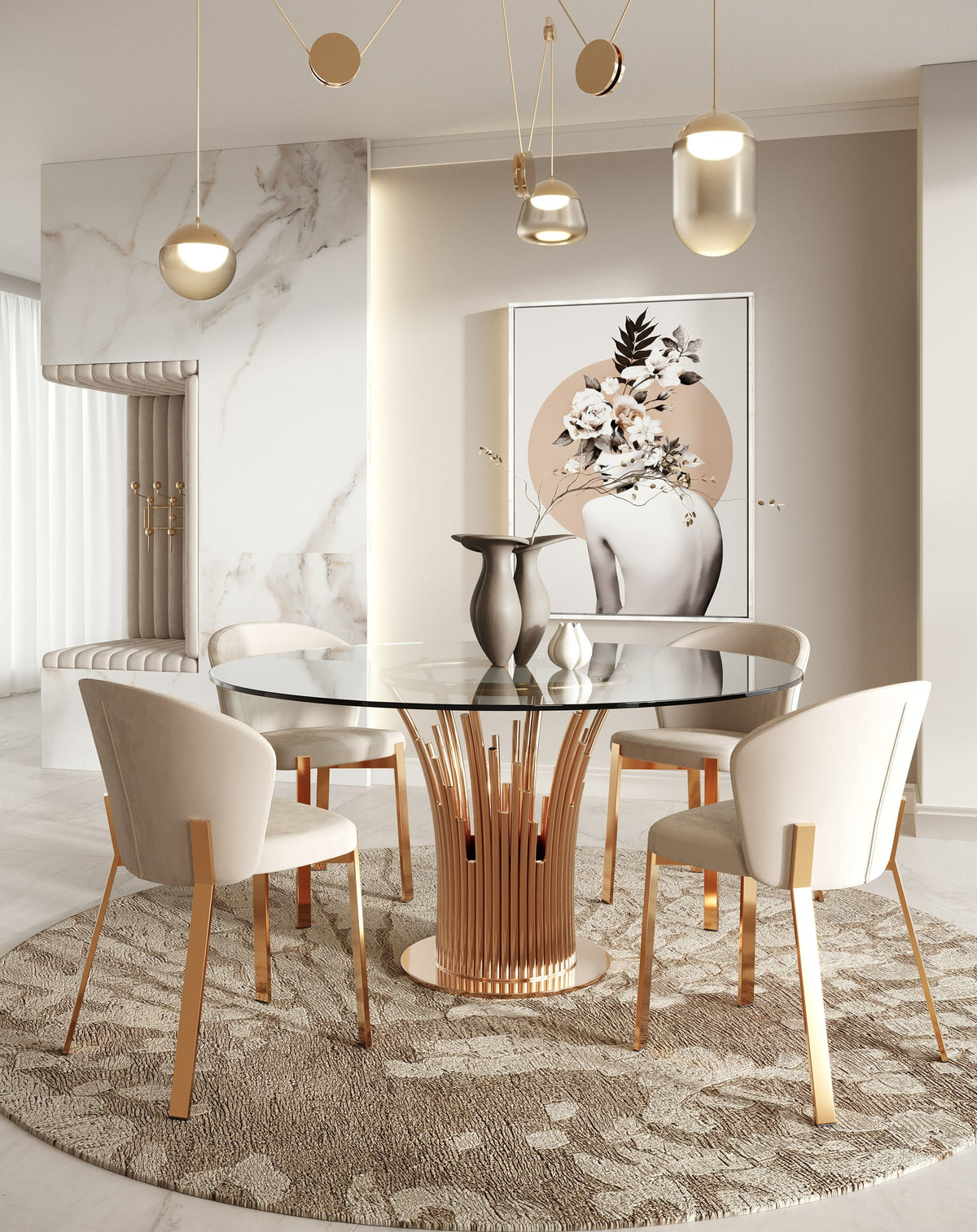 Paxton Modern Round Glass & Rosegold Dining Table by VIG Furniture - View 7
