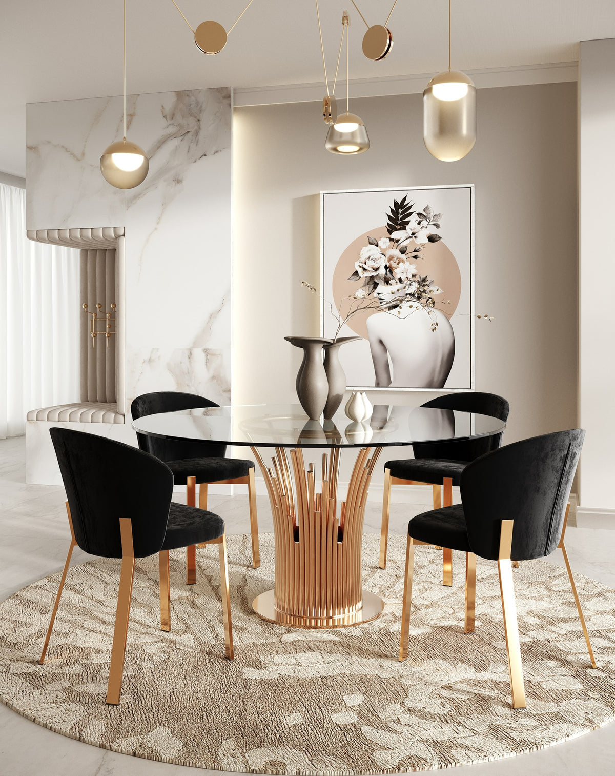 Paxton Modern Round Glass & Rosegold Dining Table by VIG Furniture - View 8