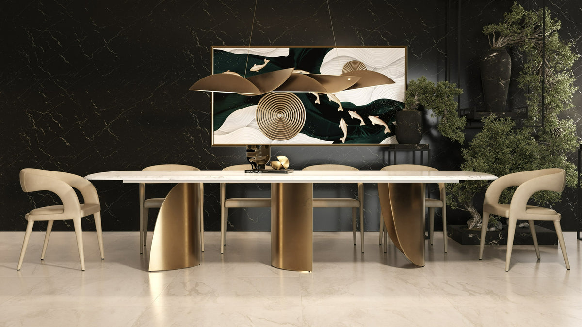 Reynold - Glam Faux Marble + Gold Stainless Steel Dining Table by VIG Furniture - View 2