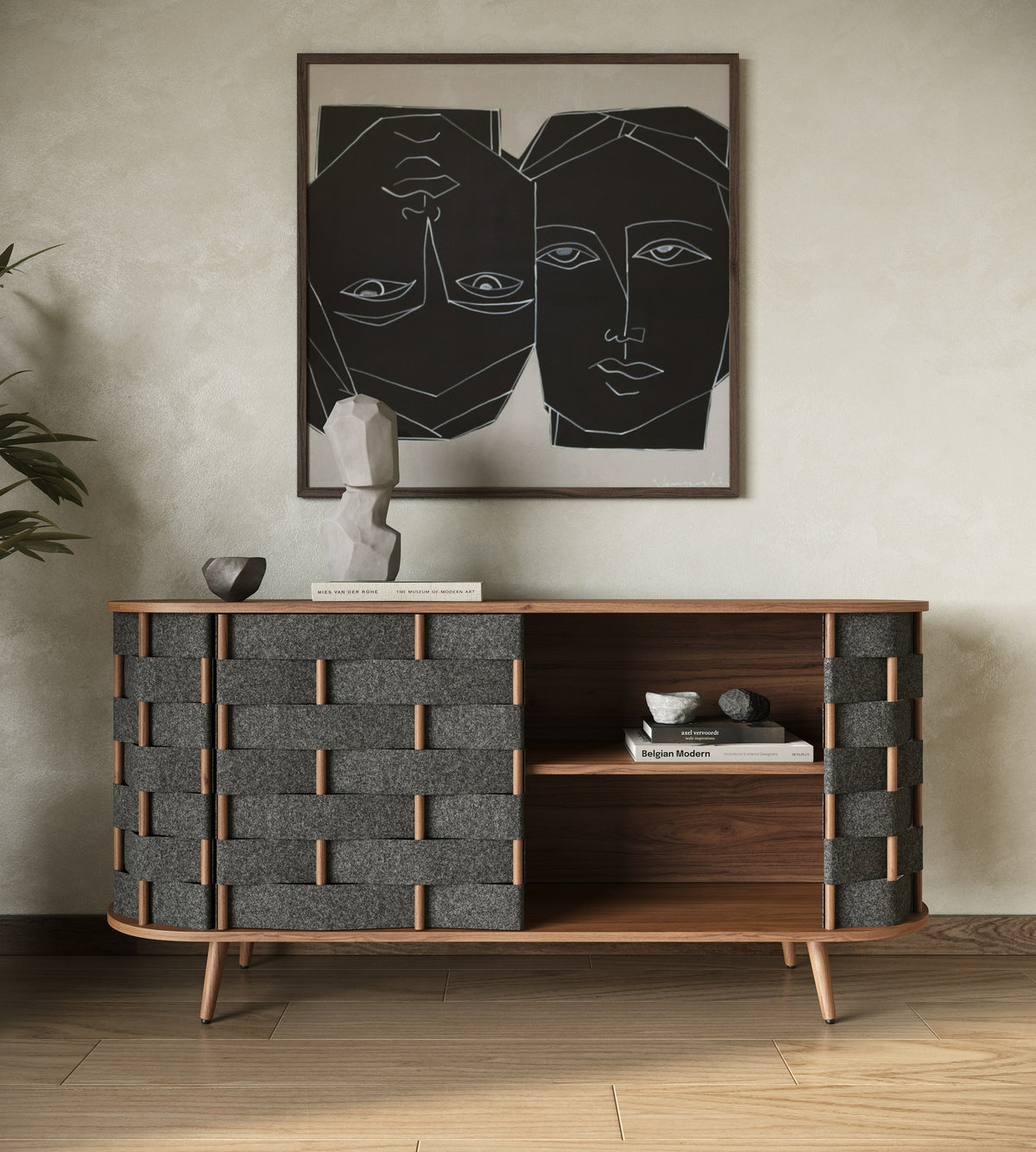 Sheridan - Mid-Century Modern Grey Fabric + Walnut Buffet by VIG Furniture - View 9