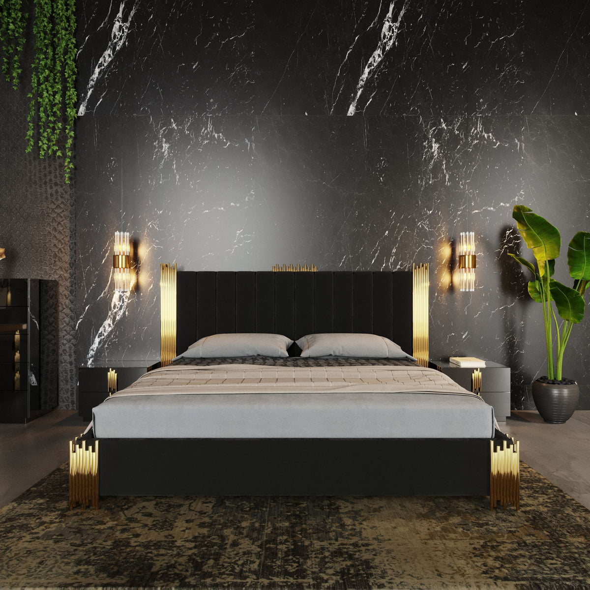 Token Modern Black & Gold Bed by VIG Furniture - View 5