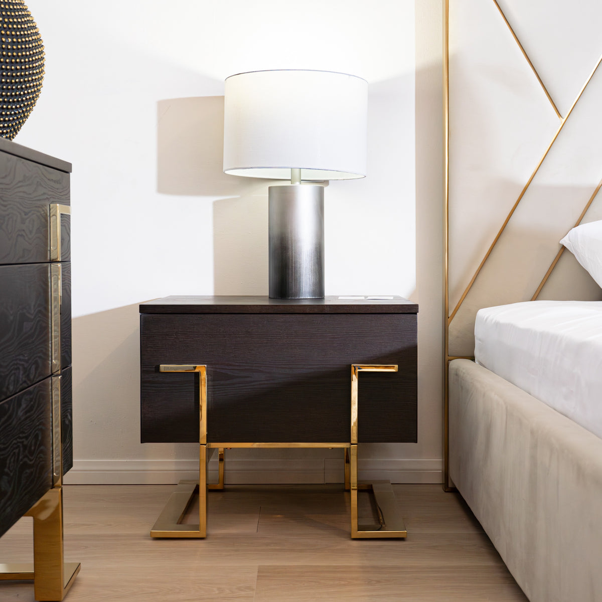 Moontide Modern Smoked Ash & Gold Nightstand by VIG Furniture - View 6