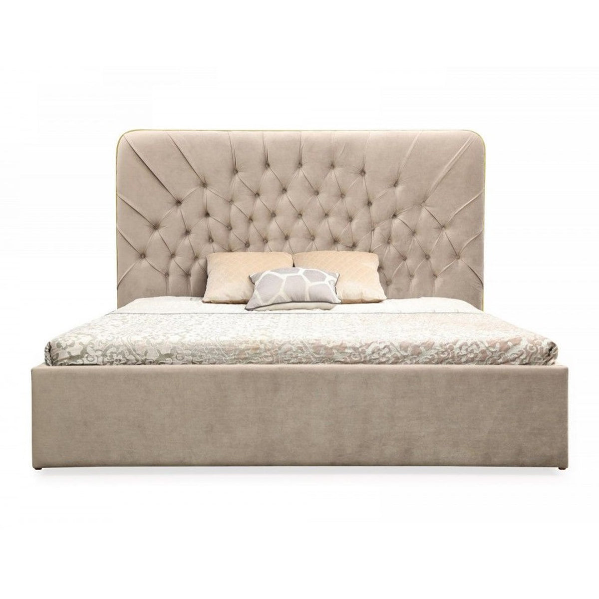 Moontide - Glam Beige Velvet and Brushed Brass Bed by VIG Furniture - View 1