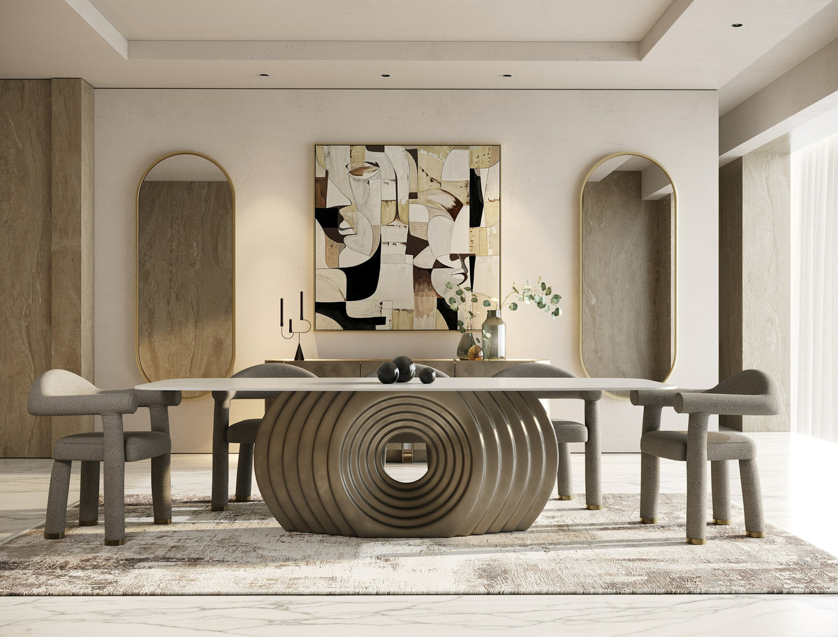 Moorgate - Modern Travertine Ceramic + Bronze Dining Table by VIG Furniture - View 2