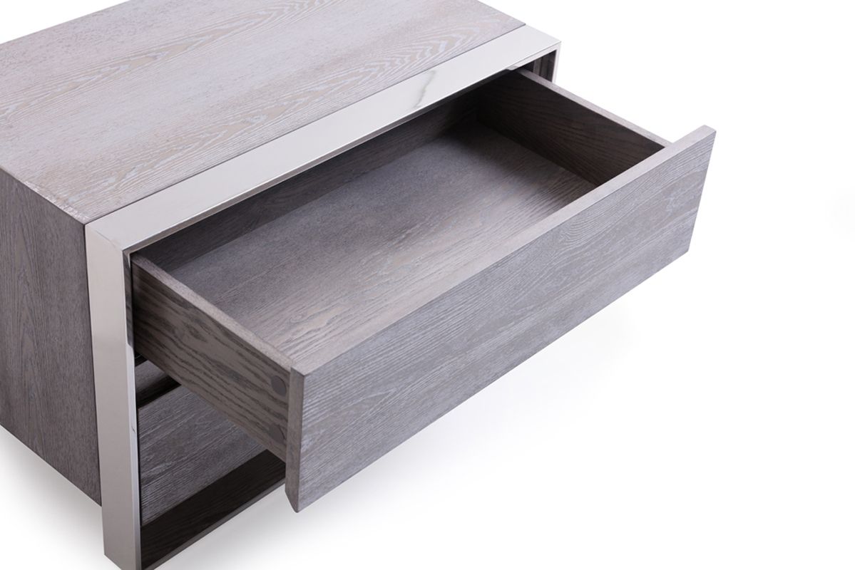 Queen Arlene Modern Grey Elm & Stainless Steel Bedroom Set