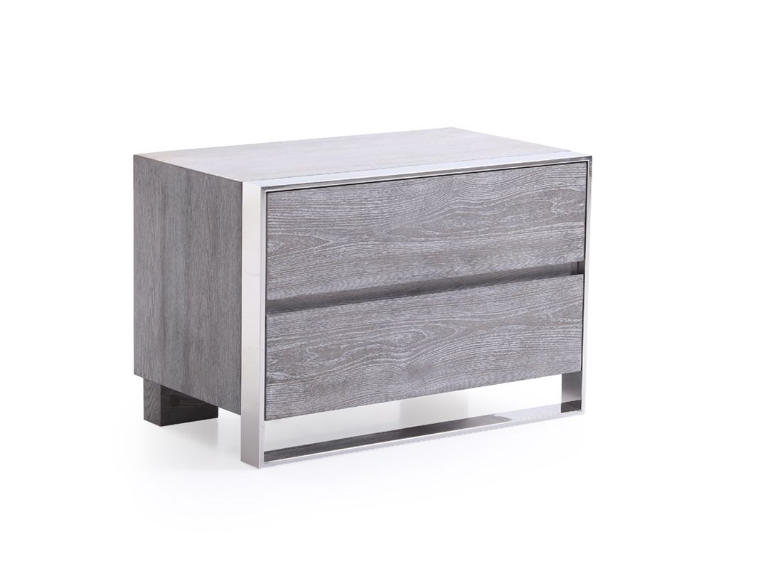 Queen Arlene Modern Grey Elm & Stainless Steel Bedroom Set