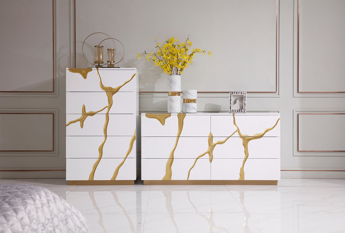 Aspen Modern Wide White and Gold Dresser by VIG Furniture - View 7