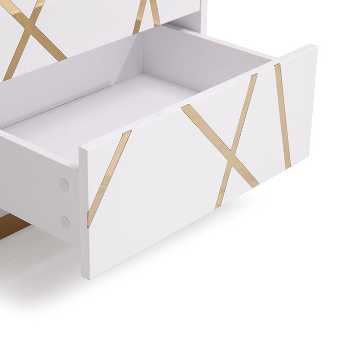 Nixa Modern Wide White and Gold Nightstand by VIG Furniture - View 4
