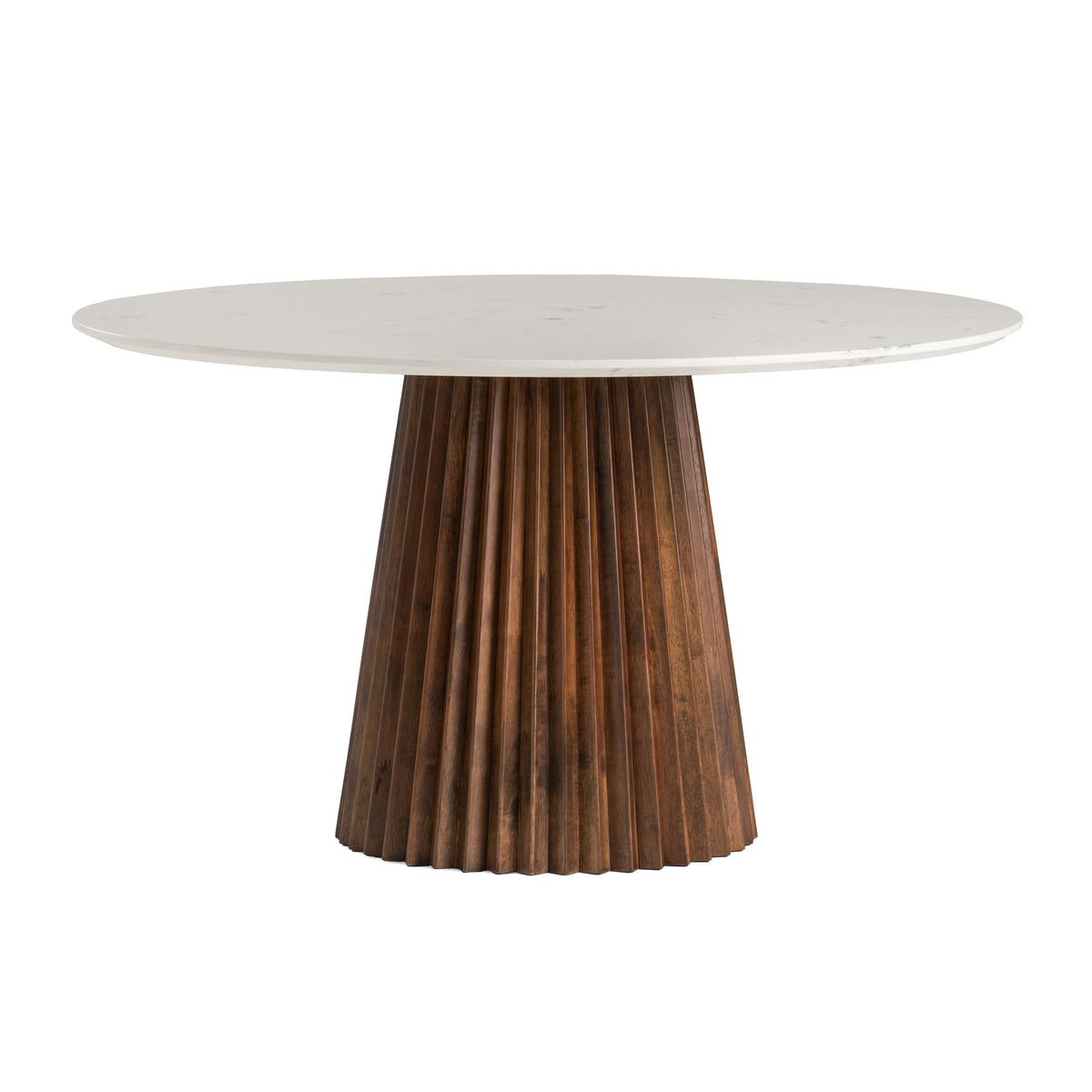 Nancy - Mid-Century Modern White Marble + Walnut Round Dining Table by VIG Furniture - View 1