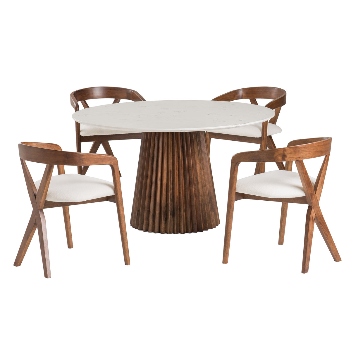 Nancy - Mid-Century Modern White Marble + Walnut Round Dining Table by VIG Furniture - View 2