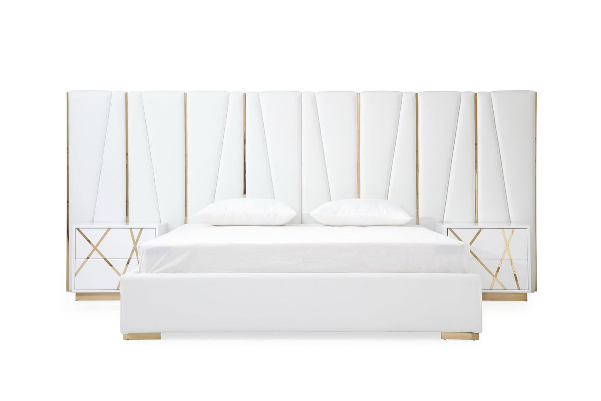 Nixa - Queen Modern White + Gold Bed + Nightstands by VIG Furniture - View 2