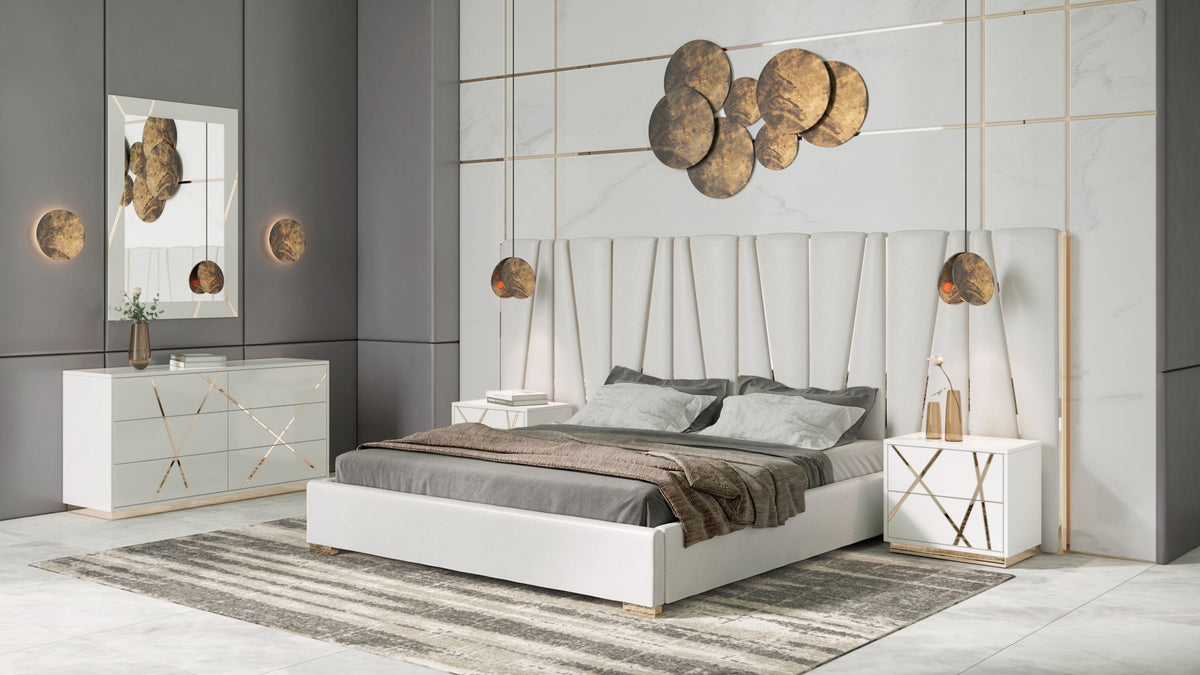 Queen Nixa - Modern White + Gold Bedroom Set by VIG Furniture - View 1