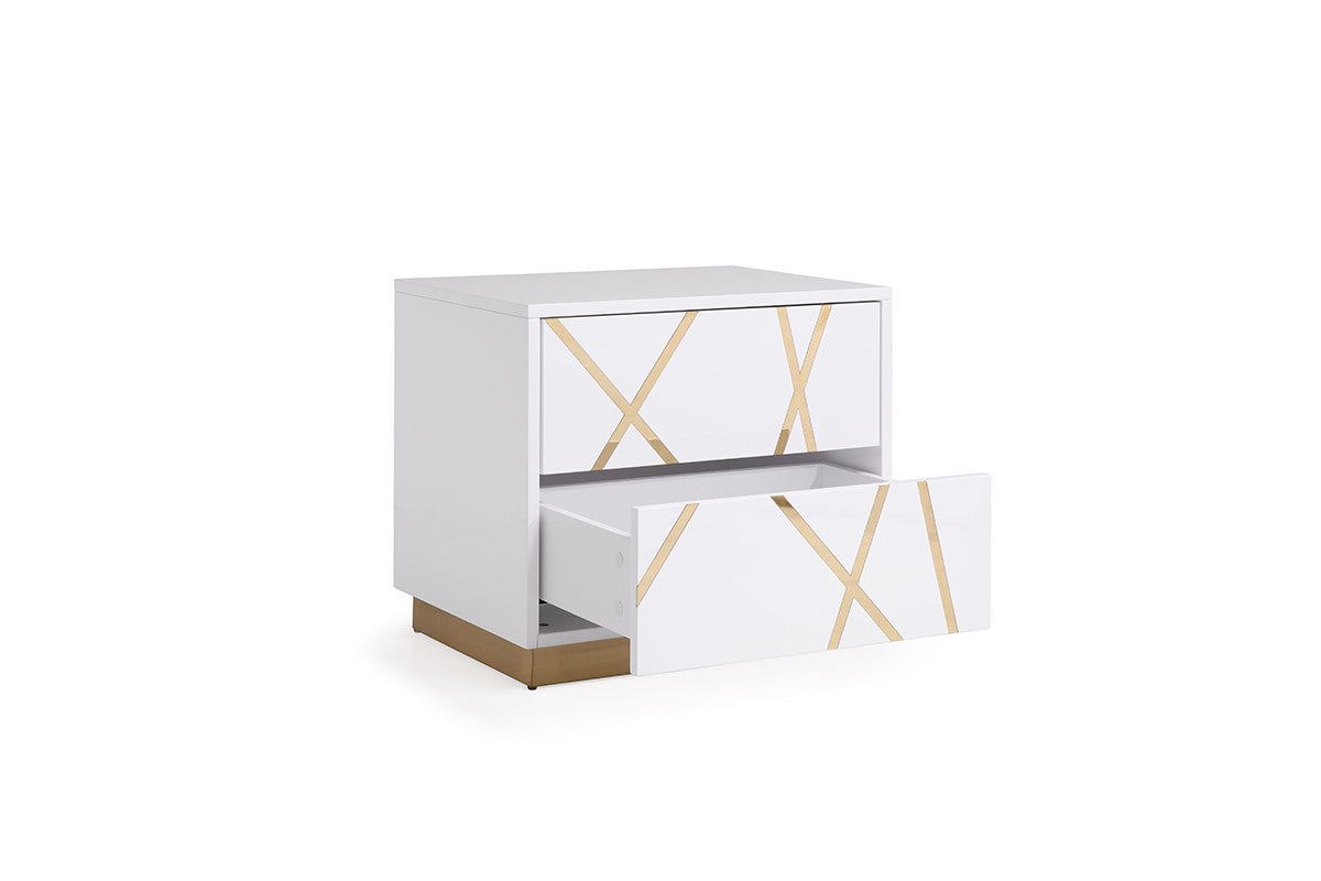 Nixa - Queen Modern White + Gold Bed + Nightstands by VIG Furniture - View 7