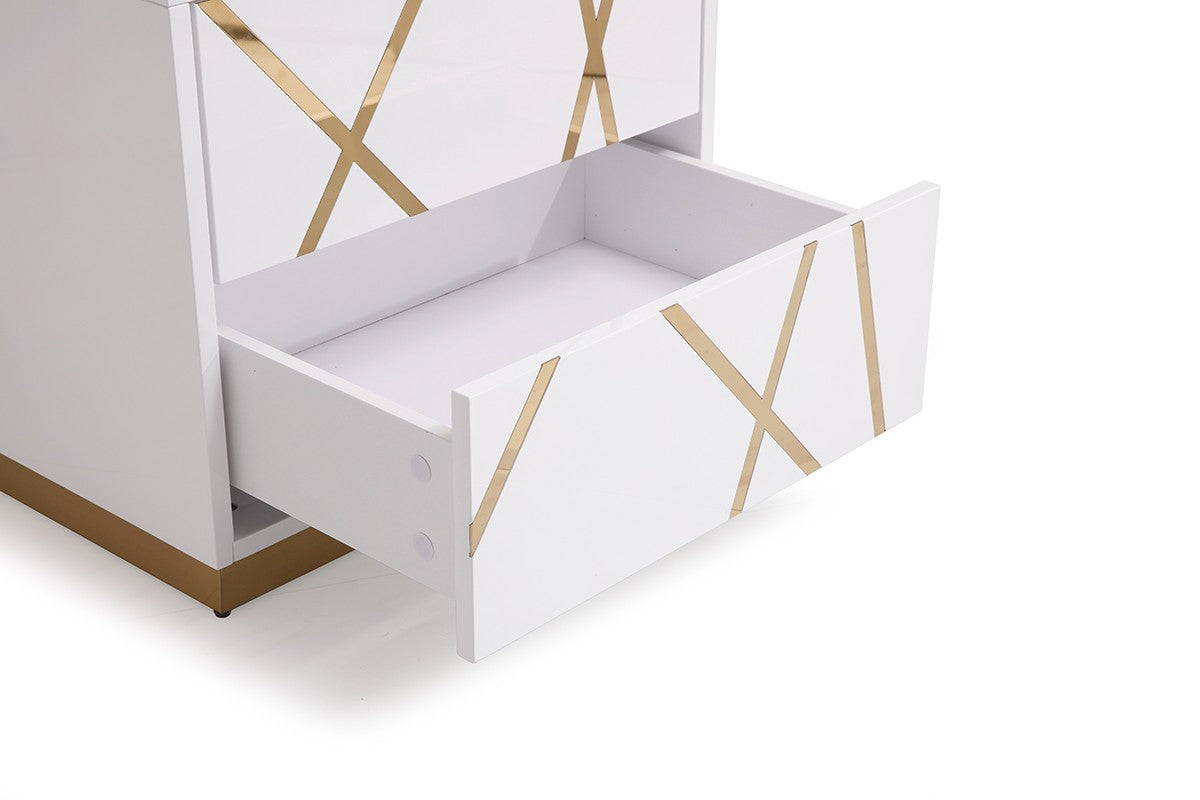 Nixa - Queen Modern White + Gold Bed + Nightstands by VIG Furniture - View 8