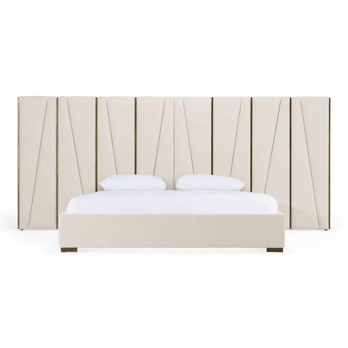 California King Nixa - Modern Beige Velvet + Brushed Bronze Bed