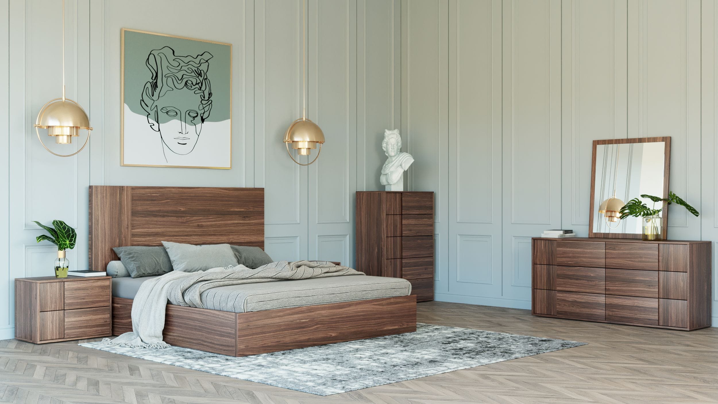 Eastern King Asus - Italian Modern Walnut 4-Piece Bedroom Set by VIG Furniture - View 1